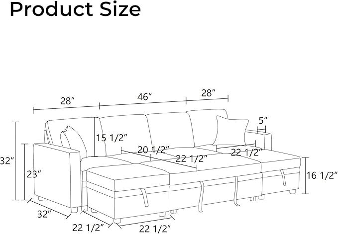 102 Inch Pull Out Couch, Convertible Sofa Bed for Living Room, Comfortable Sleeper Sofa with Pull Out Bed, Modern Sectional Couches with Ottoman Storage, Easy Assembly for Apartment, Off-White