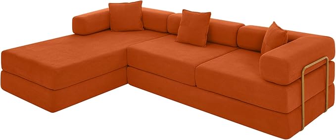 Eafurn L Shaped Convertible Sleeper Sofa Bed King Size Sleeper Sofabed, 7-in-1 DIY Combination Corduroy Folding Mattress Couch with Fixed-Shape Frame, Boneless Floor Sofa Couch