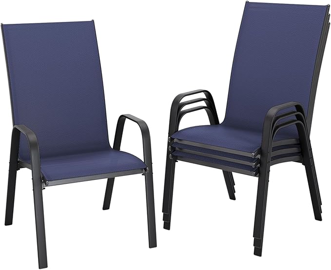 JEAREY Patio Dining Chairs Set of 4, Outdoor Stackable Dining Furniture Set, All Weather Dining Set for Lawn, Garden, Backyard, Poolside, Navy Blue by JEAREYOutdoorsCollection
