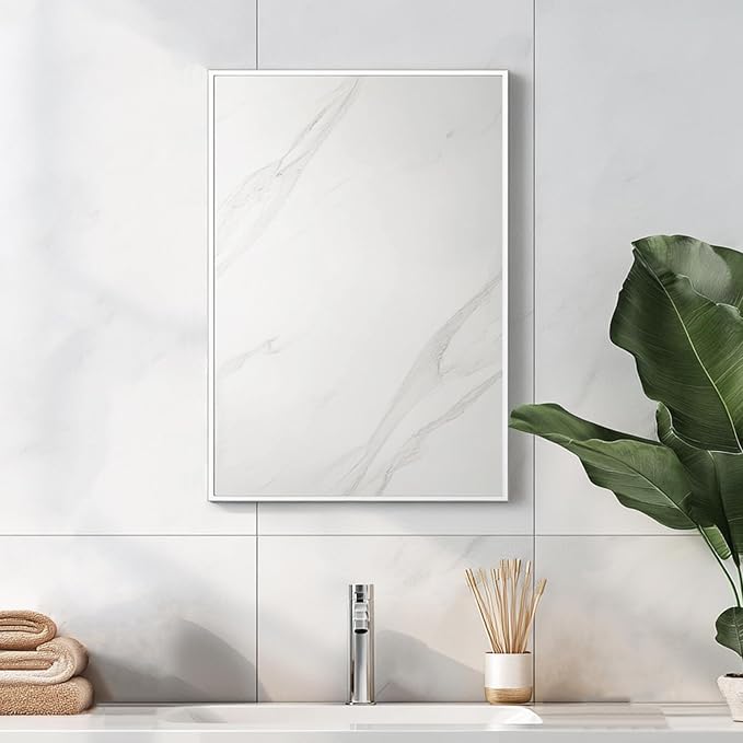 Sunniry White Bathroom Mirror, Bathroom Vanity Mirror 16x24 inch, White Mirrors with Aluminum Metal Frame for Vanity, Bathroom, Nursery, Baby Room. - Image 5