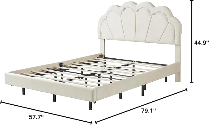 2-Pieces Bedroom Sets,Full Size Upholstered Led Platform Bed with Storage Ottoman,Easy to Assemble,No Box Spring Needed (Beige-4)