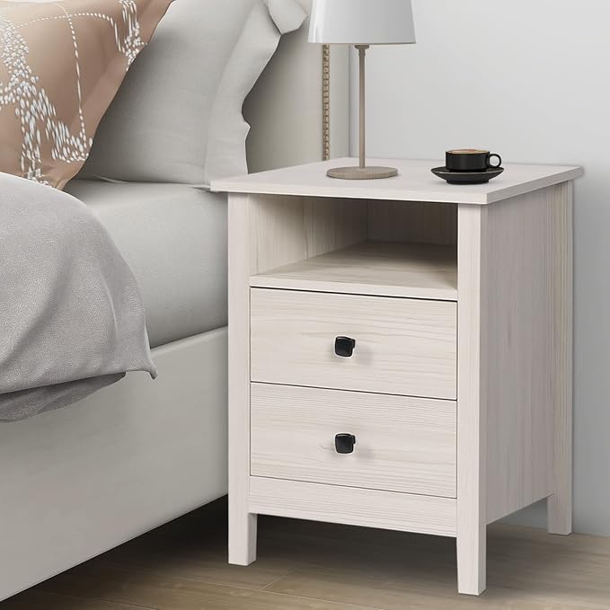 LTMEUTY Set of 2 Nightstands for Bedroom - Wood Nightstand Set with Drawers, Bedside Table, Tall Night Stand with 2-Drawer & Open Cabinet, White Wood Grain - Image 2