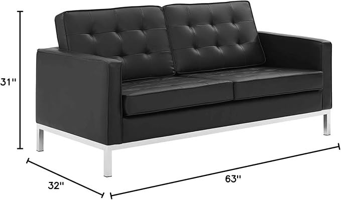 Modway Loft Tufted Button Faux Leather Upholstered Loveseat in Silver Black