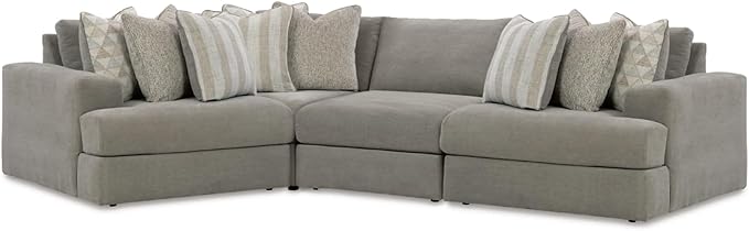 Signature Design by Ashley Casual Avaliyah Curved Left-Arm Facing 4-Piece Sectional with Reversible Cushion and Armrest, Gray