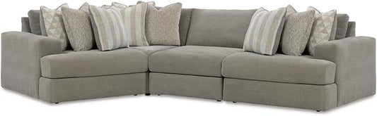 Signature Design by Ashley Casual Avaliyah Curved Left-Arm Facing 4-Piece Sectional with Reversible Cushion and Armrest, Gray