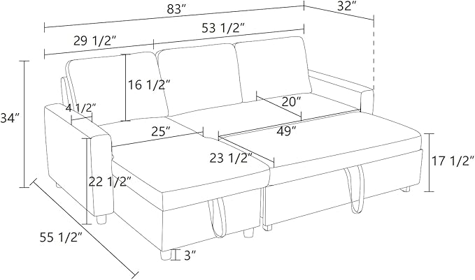 83" L-Shape Pull Out Sleeper Sofa Bed with Storage Chaise, 2 Pieces Sectional Couch Bed with Back Cushion for Living Room,Apartment,Office - Dark Brown