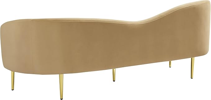 Meridian Furniture 659Camel-S Ritz Collection Modern | Contemporary Upholstered Sofa with Rich Camel Velvet, Gold Metal Legs, Curved Contemporary Design, 85.5" W x 31.75" D x 30.5" H, Camel