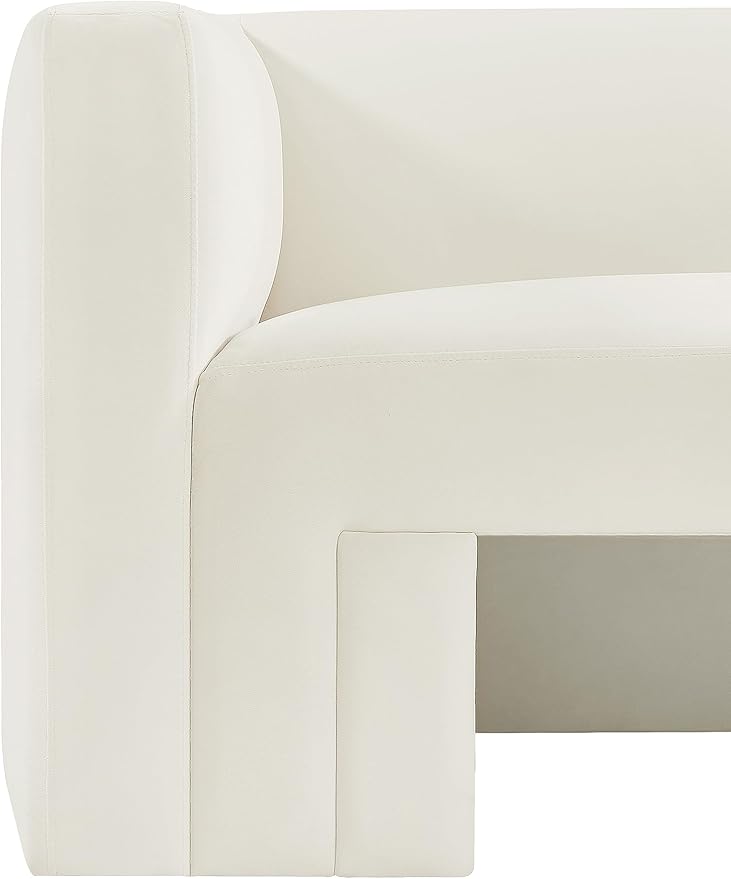 Meridian Furniture 665Cream-S Henson Collection Modern | Contemporary Velvet Upholstered Sofa with Rich Cream Velvet, Solid Wood Frame, 89.5" W x 34.5" D x 28" H, Cream