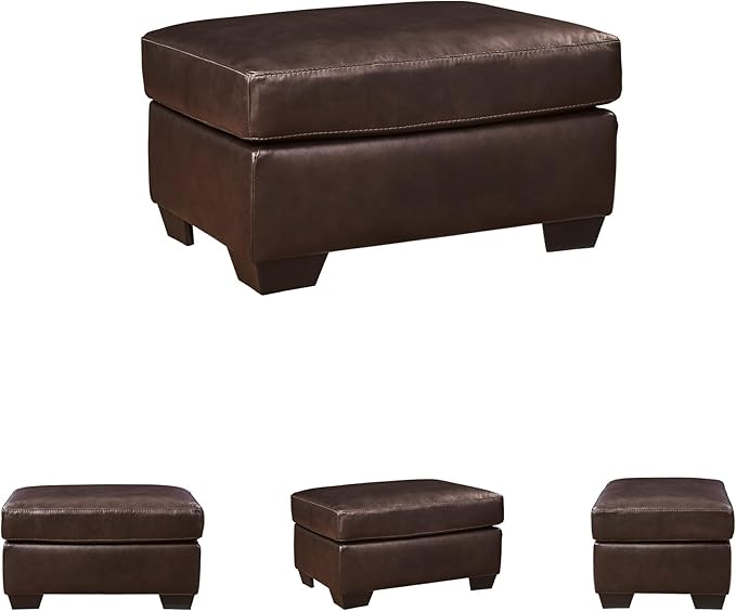 Signature Design by Ashley Santorine Classic Leather Match Rectangular Ottoman for Living Room, Dark Brown