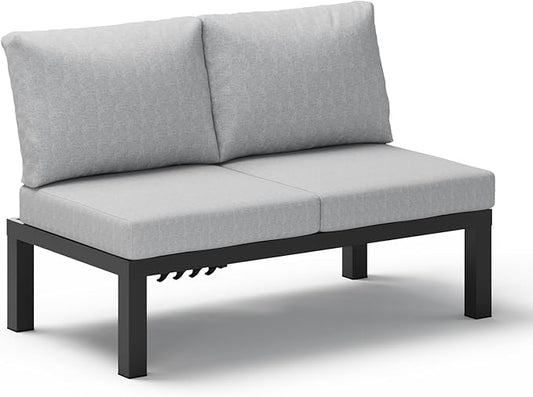 Aluminum Outdoor Patio Sofa Set, 2 Seats Modular Sectional Reclining Loveseat Sofa with Adjustable Backrest & Removable Cushions, All-Weather Conversation Sets for Garden & Yard, Gray