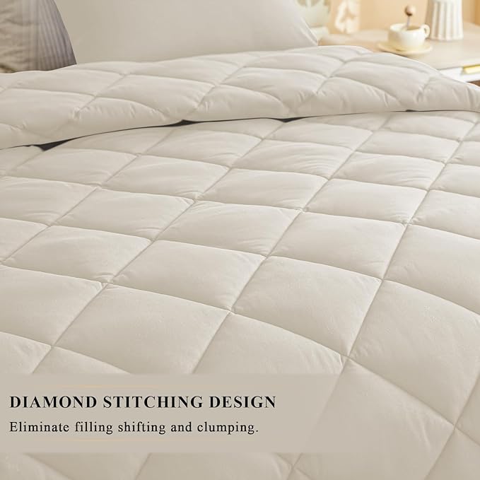 132x120 Alaskan King Comforter, Extra Large King Size Comforter Oversized, All Season Soft Lightweight Quilt Down Alternative Duvet Insert with 8 Corner Tabs(120x132, Beige)