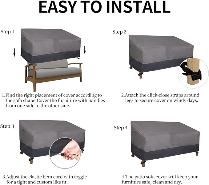 Easy-Going Heavy Duty 2 Seater Outdoor Loveseat Cover, Waterproof Windproof Patio Furniture Sofa Cover with Air Vent (58Wx32.5Dx31H inch, Gray/Dark Gray) - Image 7