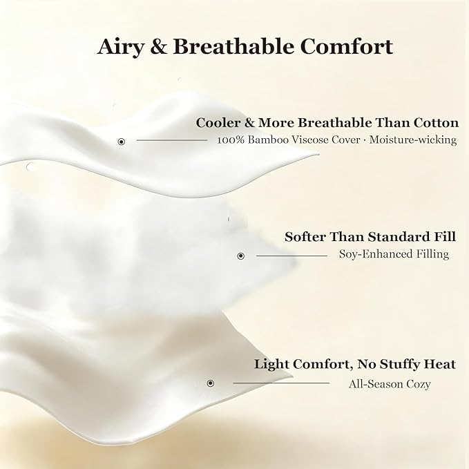 Globon Cooling Comforter Queen Size, Lightweight Summer Comforter for Hot Sleepers,Ultra Soft Bamboo Viscose Fabric, Breathable & Moisture,Soy Fiber Blend Fill, White