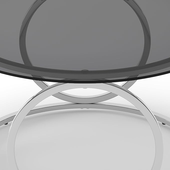 32" Tempered Glass Round Coffee Table Modern Chrome Frame Ring Base Single-Layer Circle Living Room Center Tables