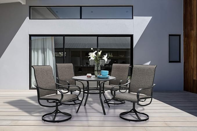 PHI VILLA 5 Piece Patio Dining Set, 4 Swivel Patio Chairs and 1 Round Metal Table with 1.57" Umbrella Hole, All Weather Resistant for Lawn Garden - Image 7