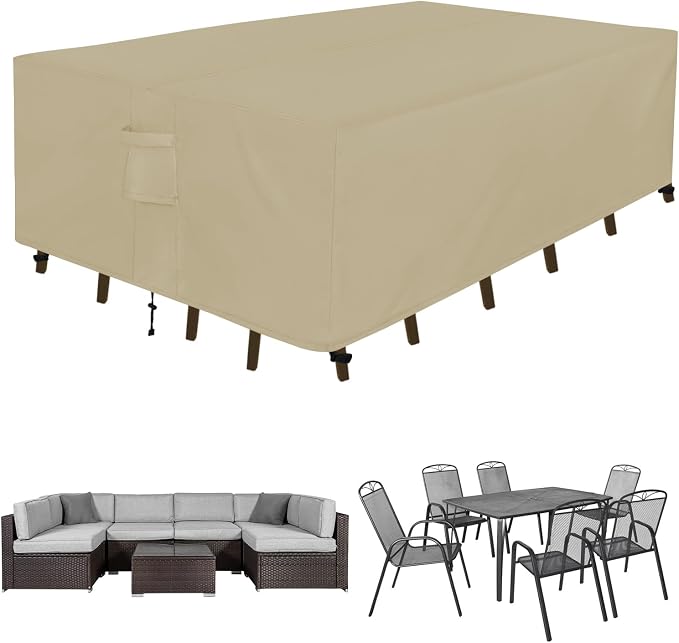 Easy-Going Rectangle Patio Furniture Cover Waterproof Outdoor Dining Table and Chair Cover Anti-UV Outside Sectional Sofa Set Covers (88"L x 58"W x 28"H, Camel) by Easy-Going