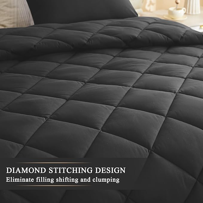 132x120 Alaskan King Comforter, Extra Large King Size Comforter Oversized, All Season Soft Lightweight Quilt Down Alternative Duvet Insert with 8 Corner Tabs(120x132, Black)