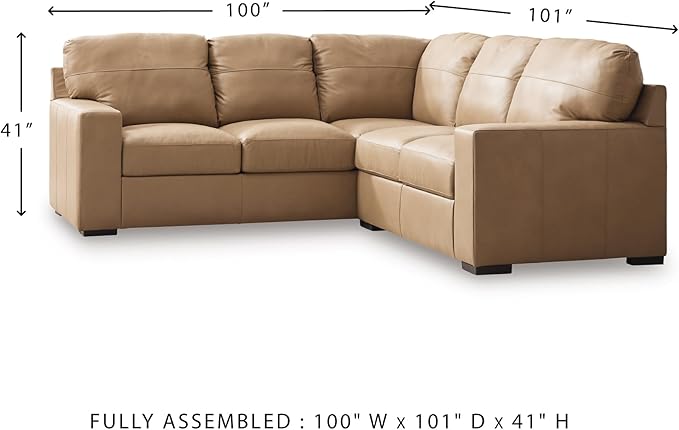 Signature Design by Ashley Bandon Modern Leather Match Left-Arm Facing 2-Piece Sectional with Removable Cushions and Armrest, Light Brown