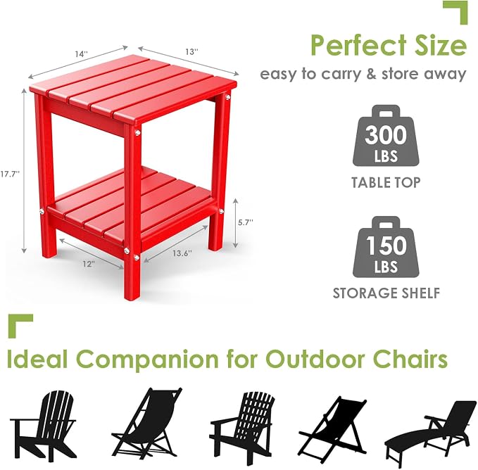 GREENVINES Outdoor Rocking Chair Set | 3-Piece | 2 Rocking Chairs with 1 Side Table | Porch Rocker | HDPE Plastic | Red | Patio Furniture Sets | High Back | Big & Tall | Ladder Back - Image 4