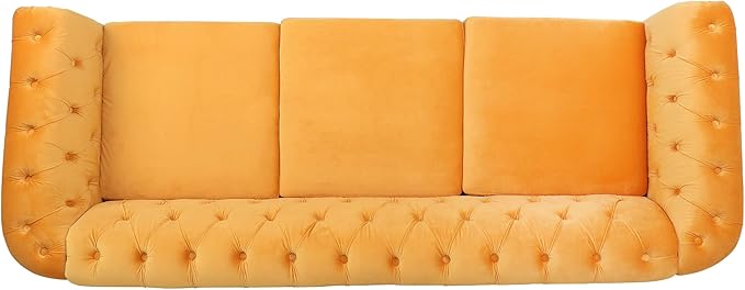 LEVNARY Velvet Chesterfield Sofa, Classic Tufted Upholstered Couch, Modern 3 Seater Couch Long Settee Furniture with Tufted Back for Living Room Office (Yellow)