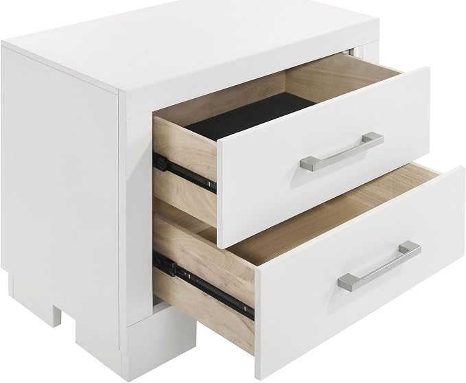 Coaster Home Furnishings - Jessica - Wood - 2-Drawer Nightstand with Silver Bar Handles, Flat Drawer Fronts, Boxy Frame and Hidden Storage - Bedroom - Snow White - 202992 - Image 10