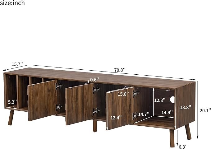 Merax 70" TV Stand for TVs Up to 80", Modern Entertainment Center with 3 Doors and Vertical Open Shelves, Media Console with Unique Mosaic Front Design for Living Room - Image 8