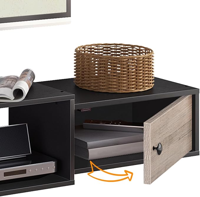 HOOBRO 55" Floating TV Stand with Power Outlets, Modern Wall Mounted Media Console Shelf with Doors, Entertainment Center for Under TV Storage, for Living Room, Bedroom, Greige and Black BG11UDS01 - Image 8