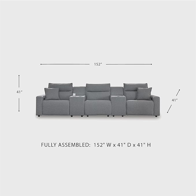 Signature Design by Ashley Modern ModMax II Stain Resistant 5-Piece Power Reclining Sectional with Adjustable Headrest and USB Charging Ports, Gray