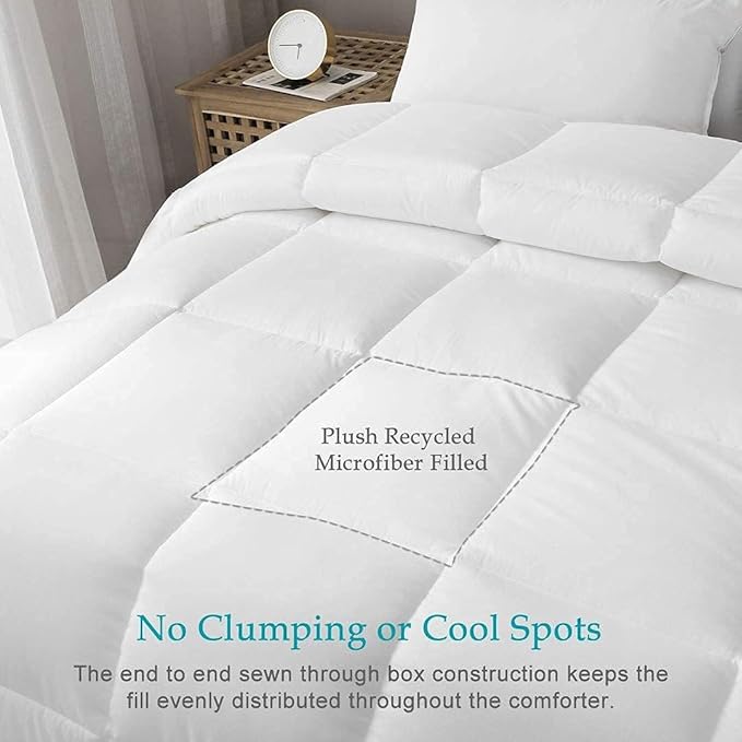 100% Cotton Cover Down Alternative Comforter Oversized King Size- Ultra-Soft Bed Comforter for All Season, Breathable White Duvet Insert (116x98)