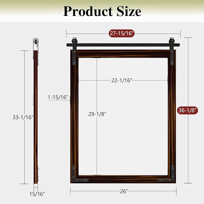 Farmhouse Bathroom Mirror, 28x36 Inch Black Brown Vanity Mirror for Wall, Wood Framed Rustic Mirror Rectangular Wall Decor Mirrors for Entryway Living Room Bedroom - Image 6