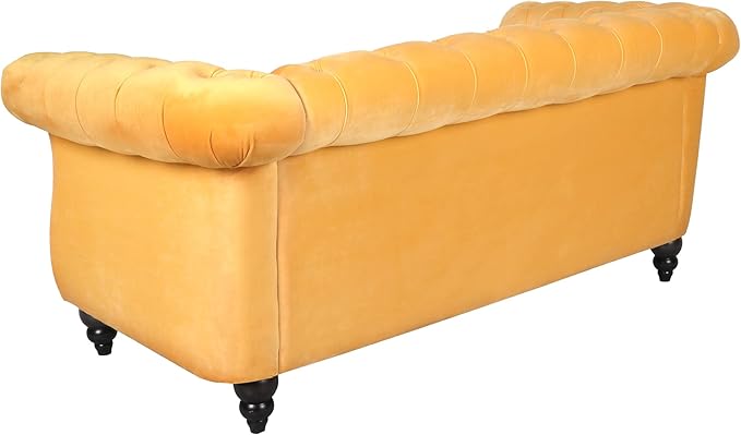LEVNARY Velvet Sofa, Chesterfield Tufted Upholstered 2 Seater Couch, Modern Loveseat Couch Classic Furniture for Living Room Bedroom (Yellow)
