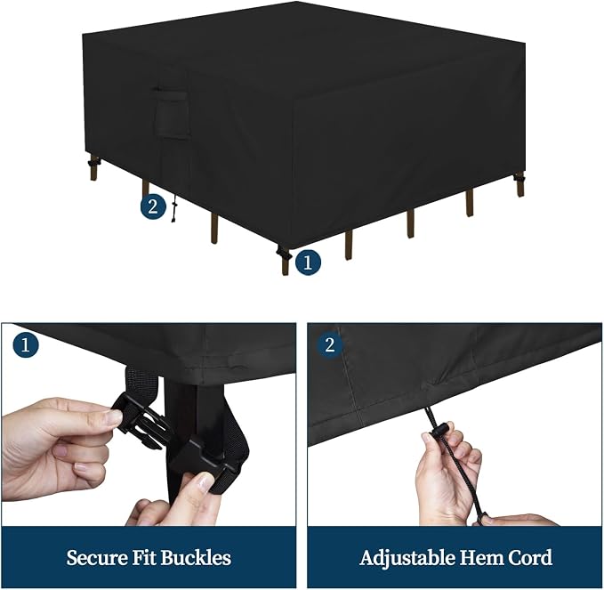 Easy-Going Patio Furniture Set Cover Waterproof Outdoor Square Table Cover with Seal Tape at Seams (49"L x 49"W x 28"H, Black) - Image 5