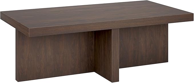 Henn&Hart 44" Rectangular Pedestal Low-Profile Coffee Table for Living Room, Family Room, or Office, Alder Brown
