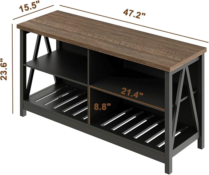 ChooChoo Farmhouse TV Stand for TVs up to 55 Inch, Modern Entertainment Center with 4 Open Shelves & Built-in Cable Holes, Media TV Console for Living Room, Bedroom, Black - Image 3