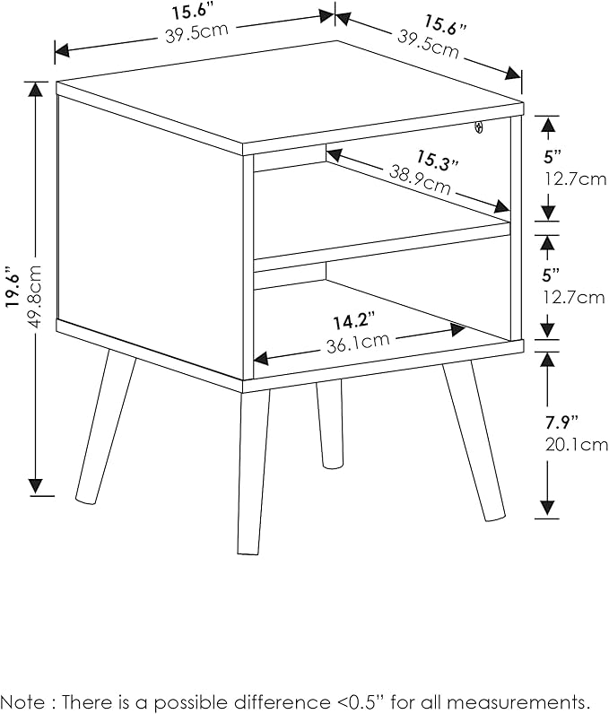 Furinno Claude Side Table, 2-Tier Square Mid-Century End Table with Wooden Legs, Open Shelf Night Stand, Bedside Table, for Living Room, Bedroom, French Oak Grey