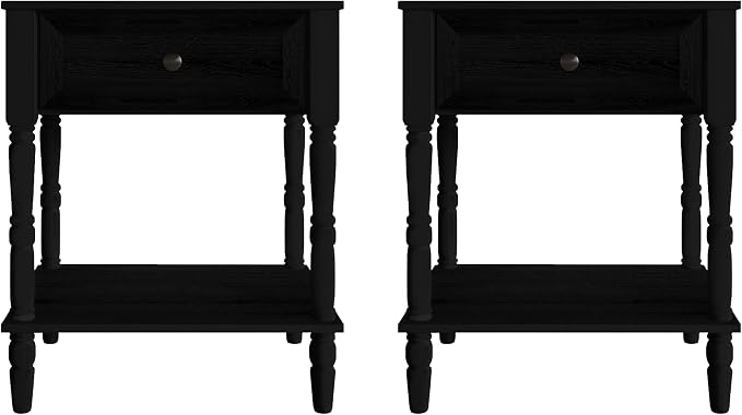 HOME DESIGN Ruston One Drawer Nightstand Set of 2, Black, Spacious Drawer and Open Lower Shelf, Modern Bedroom Furniture - Image 4