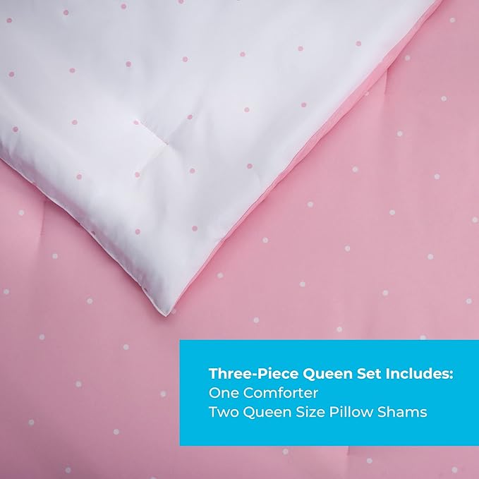LINENSPA All Season Hypoallergenic Down Alternative Microfiber Comforter, Oversized Queen, Pink