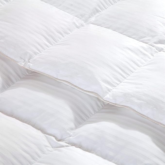 Luxurious All-Season Goose Down Comforter Duvet Insert, Exquisite Super King White Stripe Design, 120" X 120 ", 100% Cotton Down Proof Fabric, 85 oz. Fill Weight