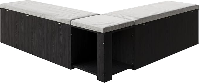 Bobve L-Shape Storage Bench with Cushion, Backless Corner Dining Bench, Kitchen Dining Nook Bench with Hidden Storage for Dining Room, Kitchen, Entryway (Black) - Image 9