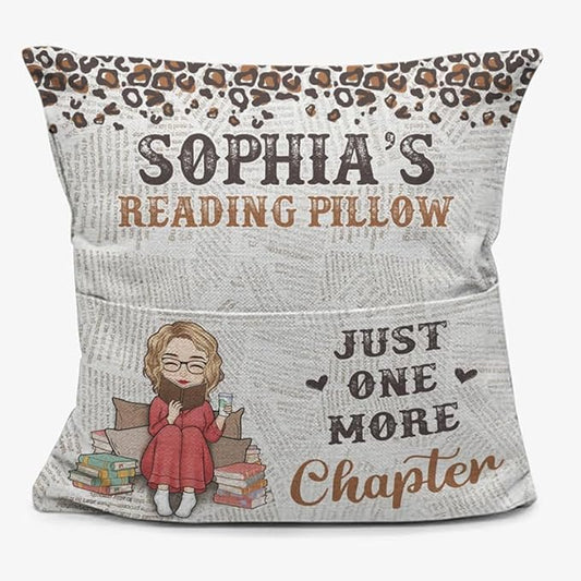 Custom Pocket Pillow, Personalized Bookish Gifts for Book Lovers, Reading Pillow Just One More Chapter, Gifts for Book Readers, Just A Girl Who Loves Books, Pillows Inserts for Students