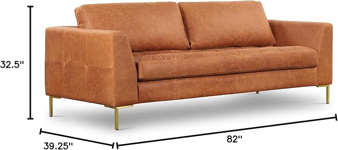 Poly & BARK Calle 90" Sofa, Full-Grain Pure-Aniline Italian Leather, Cognac Tan, Brass Legs