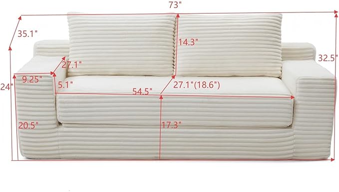 Convertible Sofa Bed, 2 in 1 Memory Foam Futon Couch, No Assembly Corduroy Foldable Sofa Bed, Comfy Floor Couch with 2 Pillows for Bedroom, Living Room, Apartment, Beige