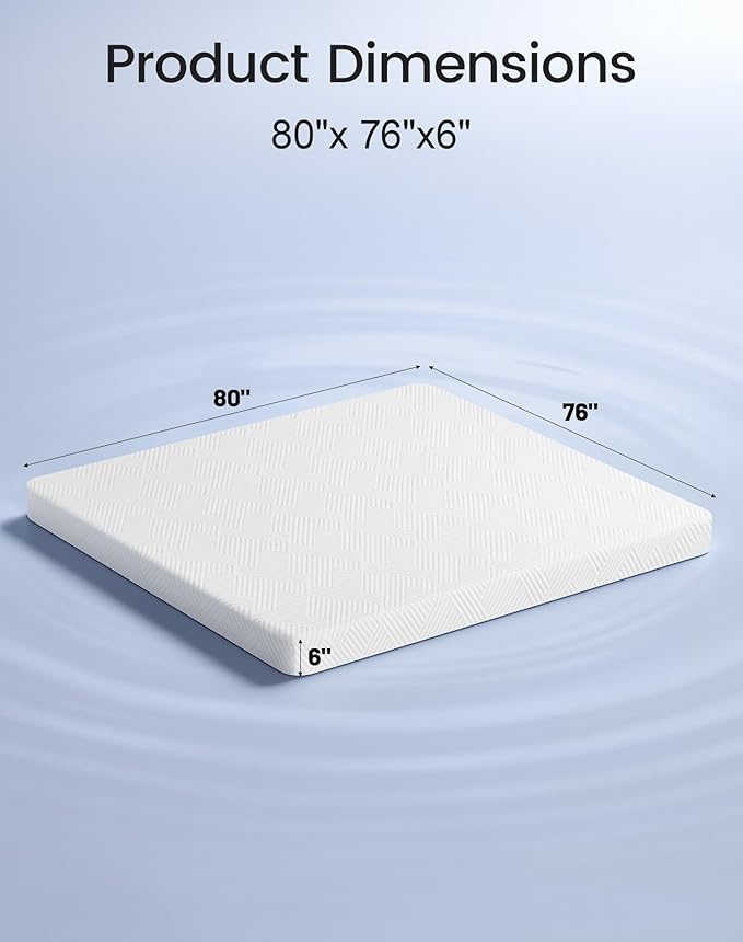 King Size Mattress 6 Inch, Firm Memory Foam Mattresses in a Box for Back Pain Relief, Pressure Relief Cool Sleep with Gel Foam, Removeable Fiberglass Free Cover, CertiPUR-US Certified 80"x 76"