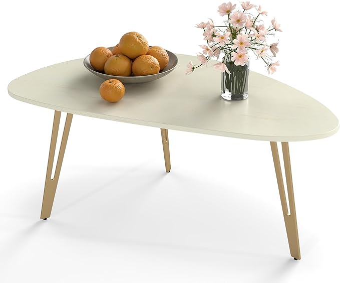 Manora Modern Simple White Wood Oval Coffee Table with Gold Legs, Minimalist Tea Table for Living Room, Office, Apartment or Small Space (White & Gold)