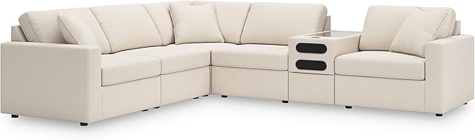 Signature Design by Ashley Modmax Stain Resistant Modern Modular L-Shaped 6-Piece Sectional with Audio Console, Reversible Cushions, Removable Covers, USB Ports and Storage, White