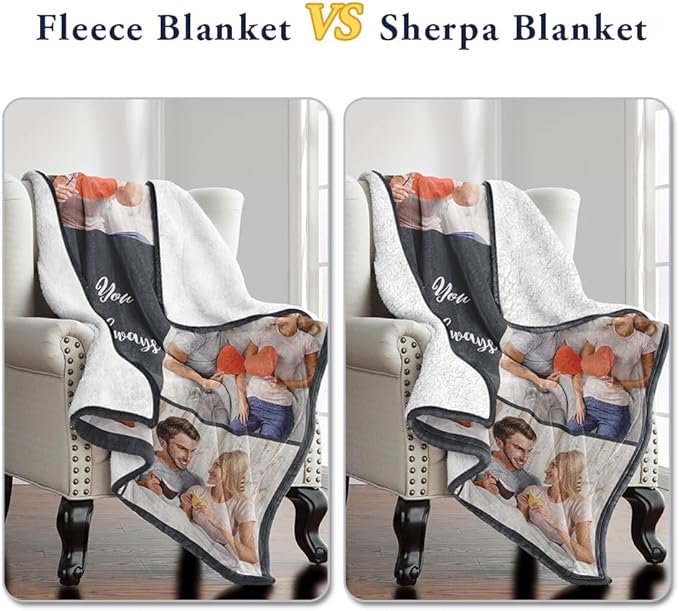 Ships Next Day, Custom Sherpa Fleece Blanket with Photos Text Soft Warm Custom Blanket Personalized Couples Gifts for Boyfriend Girlfriend Customized Picture Blanket Gifts for Christmas Valentines Day