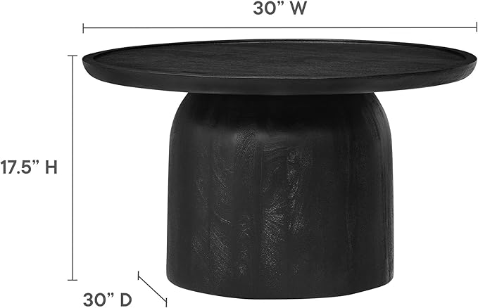 Modway Holloway 30 Inch Round Mango Wood Coffee Table in Black – Contemporary Circle Drum for Living Room – Mid-Century Modern Table with Solid Tabletop