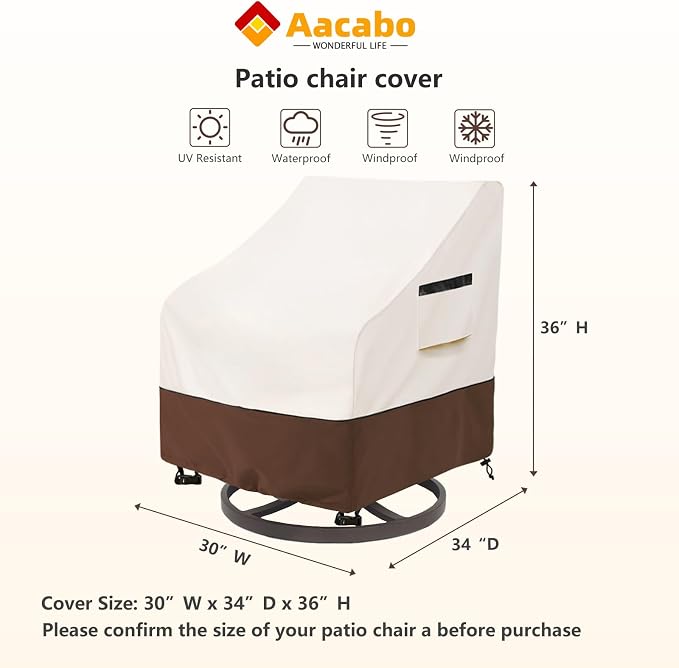 Patio Chair Covers Waterproof Patio Furniture Covers,30W x 34 D x 38.5 H Inches Outdoor Swivel Chair Cover 2 Pack -Beige - Image 2