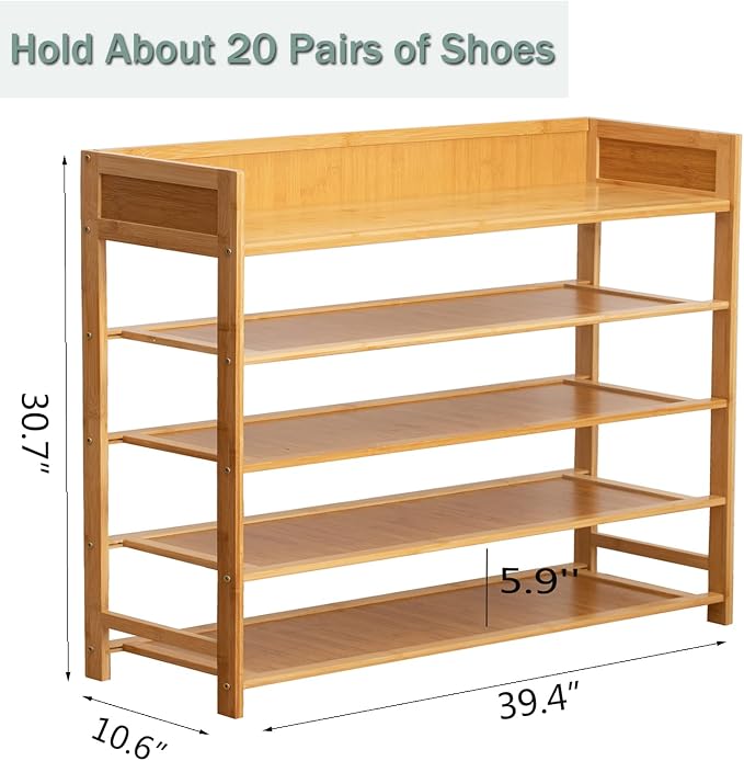 latifolia Bamboo Shoe Rack, 5-Tier Shoe Rack Organizer for Entryway, Living Room(Nature, 31.4''L) - Image 3