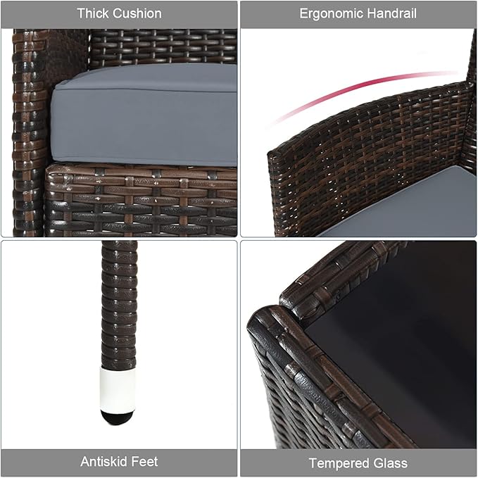 COSTWAY 4PCS Rattan Patio Furniture Set, Outdoor Wicker Rattan Chairs with Coffee Table, Rattan Cushioned Conversation Set for Backyard Balcony Porch Poolside, Grey